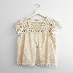 Jennifer Grace Pretty Woman's Blouse Eyelet Lace Embroidered Bohemian Cream XL
